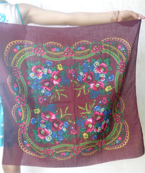 Brown woolen shawl floral woolen pattern Vintage … - image 5