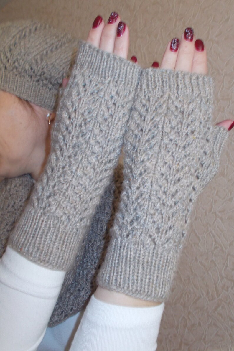 Knitted gloves without fingers Knit openwork pattern Gloves Etsy