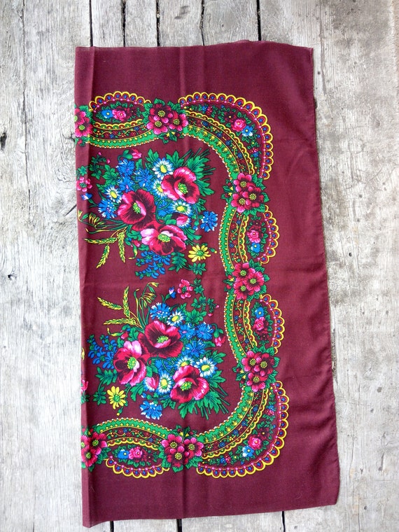 Brown woolen shawl floral woolen pattern Vintage … - image 3