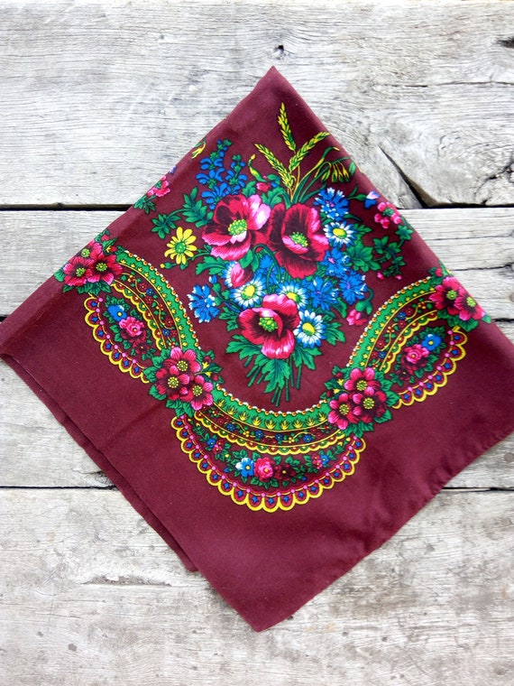 Brown woolen shawl floral woolen pattern Vintage … - image 4