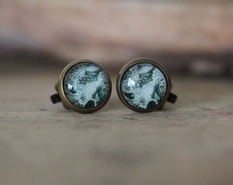 10 mm earclips bronze glass cabochons