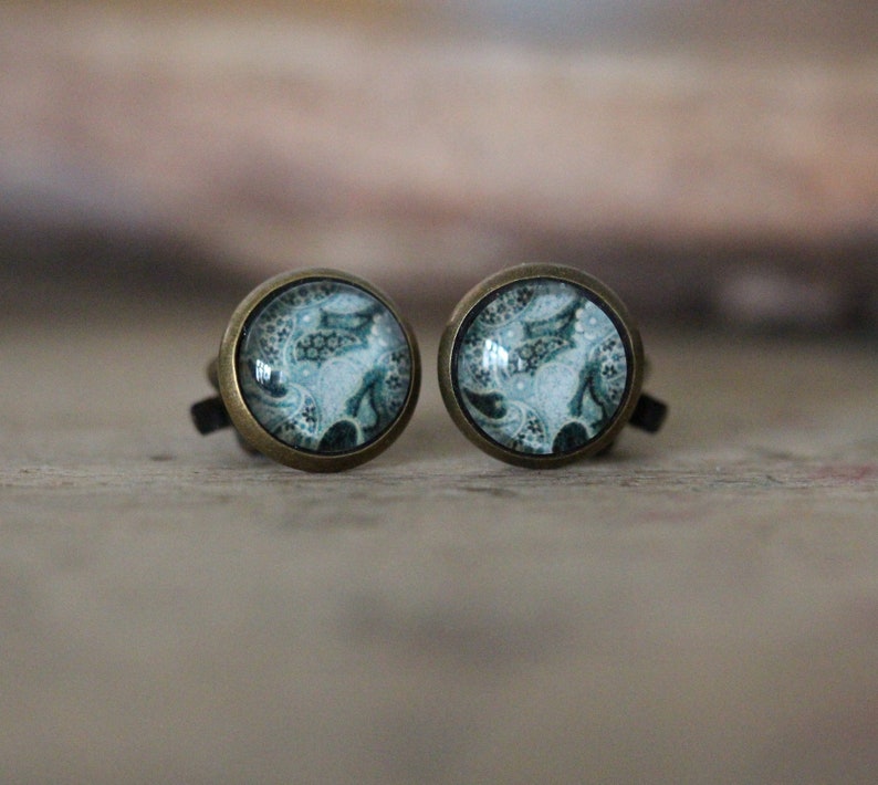 10 mm earclips bronze glass cabochons image 1