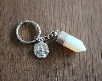 beautiful key ring / LUNA / lucky charm with artificial opal