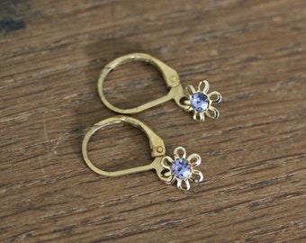 small vintage earrings /FORGET ME NOT/ golden made of brass