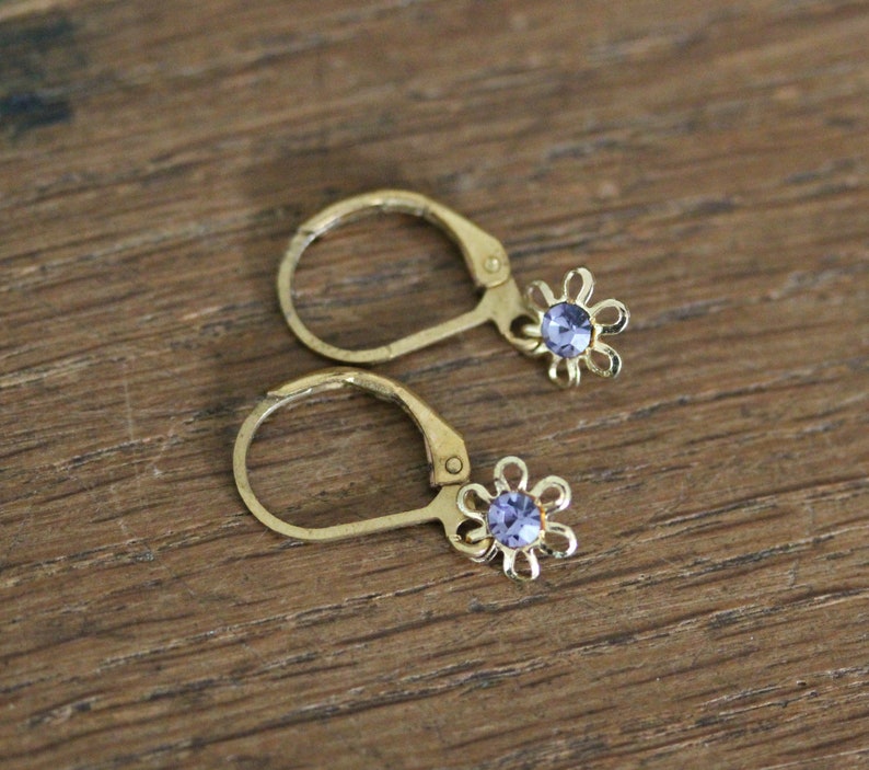 small vintage earrings /FORGET ME NOT/ golden made of brass image 1