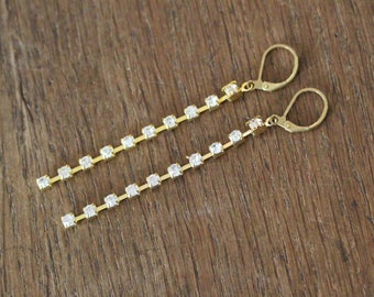 long gold earrings with rhinestones super sexy