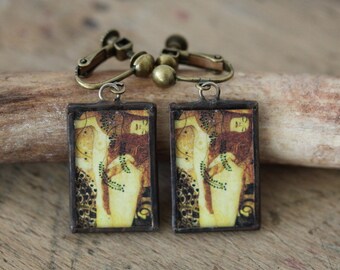 enchanting glass clip-on earrings / WATER SNAKES / Art Nouveau Klimt