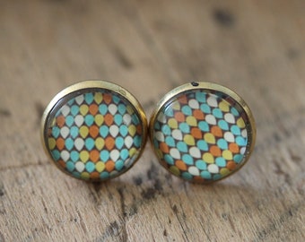golden glass stud earrings / size 12 mm