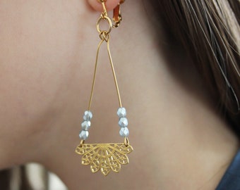 long gold-plated ear clips / FAN / very convenient with adjustable screws