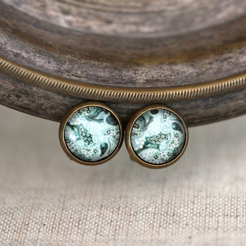 10 mm earclips bronze glass cabochons image 4