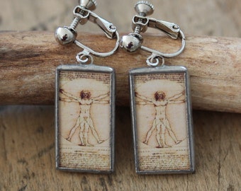 Glass clip-on earrings / homo vitruvianus / by Leonardo da vinci