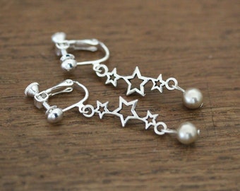 light, long, silver adjustable ear clips