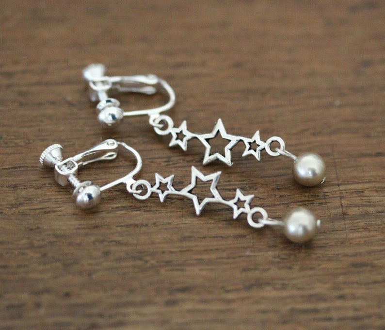 light, long, silver adjustable ear clips immagine 1