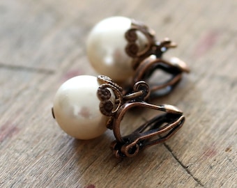 Clip-on earrings pearls bridal jewelry nostalgic