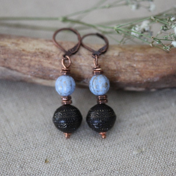 vintage earrings/Indochina/black blue