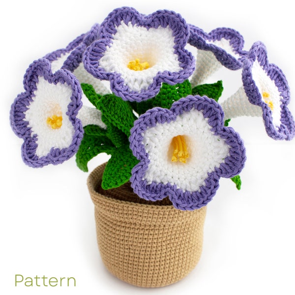 Crochet Petunia Pattern, Crochet Pot with Flowers PDF Pattern, Home Decor Pattern