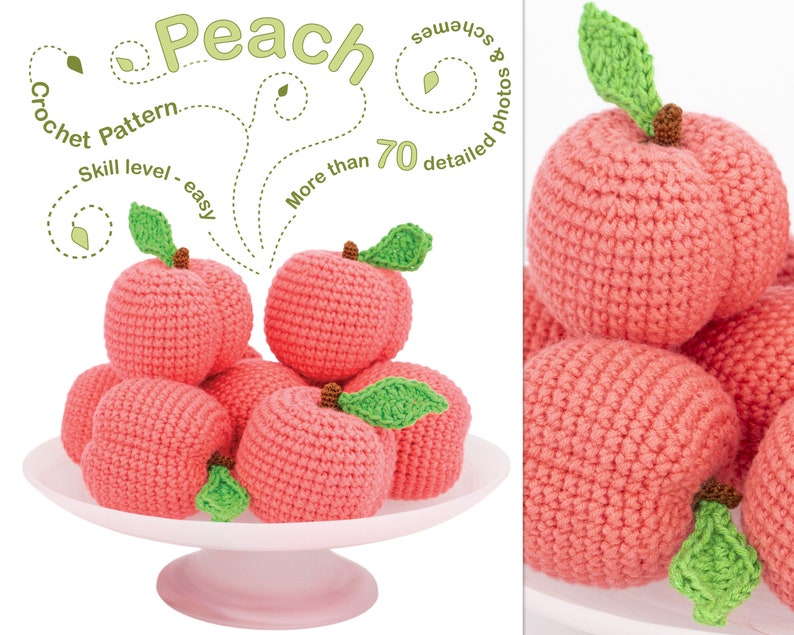 Crochet Peach PDF Pattern, Crochet Fruit, Kitchen Decoration, Pretend Toy, Play Food, Toys for Kids 