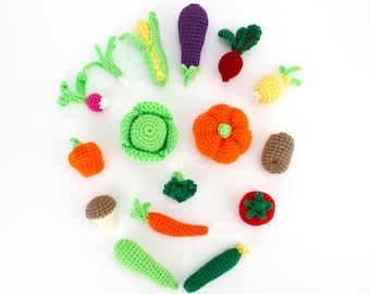 Crochet Mini Vegetables (16 pcs), Crochet Play Food Set, Birthday Gift for Kids, Kitchen Decoration