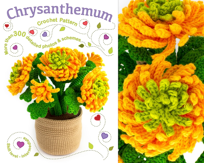 Crochet Chrysanthemums Pattern Crochet Pot With Flowers PDF Etsy