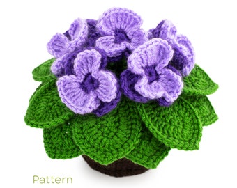 Crochet Violets Pattern,  Crochet Pot with Flowers PDF Pattern