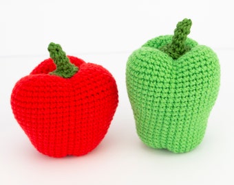 Crochet Bell Peppers (2 pcs), Kitchen Decoration, Crochet Play Food Set , Crochet Vegetables