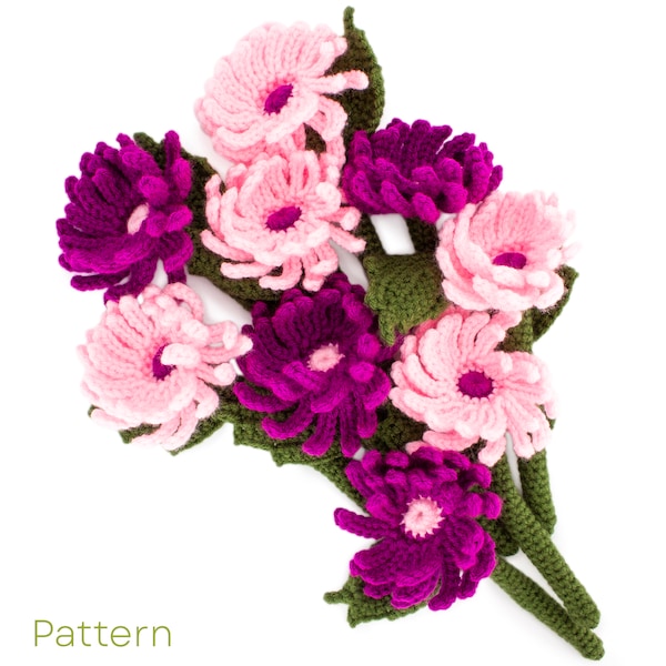 Modèle d'asters au crochet, motif PDF de fleurs au crochet, décoration d'intérieur