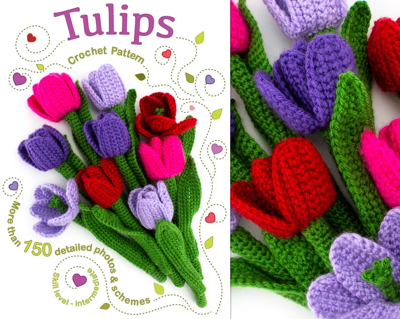 Crochet Tulips Pattern, Crochet Flowers PDF Pattern, Home Decor image 2