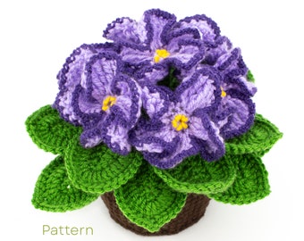Patron de violettes africaines au crochet, pot au crochet avec des fleurs Patron PDF