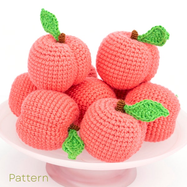 Crochet Peach PDF Pattern, Crochet Fruit, Kitchen Decoration, Pretend Toy, Play Food, Toys for Kids