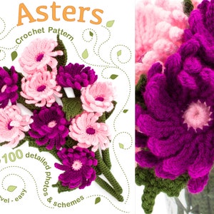 Crochet Asters Pattern, Crochet Flowers PDF Pattern, Home Decor image 2