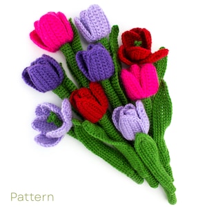 Crochet Tulips Pattern, Crochet Flowers PDF Pattern, Home Decor