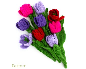 Crochet Tulips Pattern, Crochet Flowers PDF Pattern, Home Decor