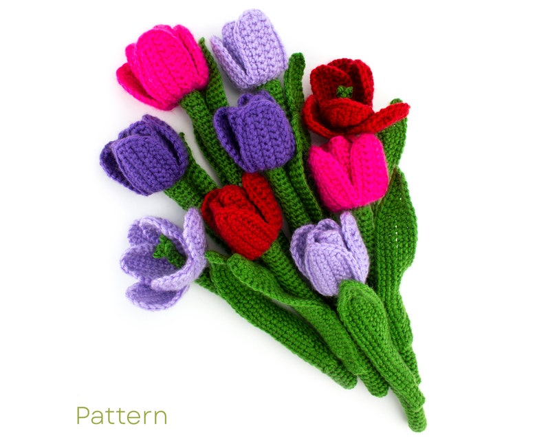 Crochet Tulips Pattern, Crochet Flowers PDF Pattern, Home Decor image 1