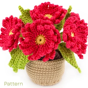 Crochet Asters PDF Pattern, Crochet Pot with Flowers PDF Pattern