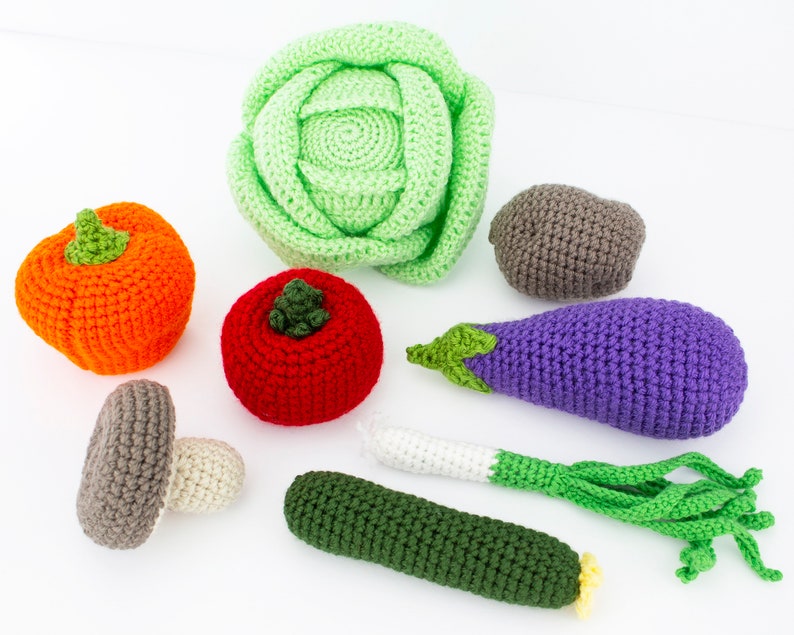 Crochet Vegetables Set Birthday Gift for Kids Kitchen Decorations Crochet Play Food Set 8 pcs