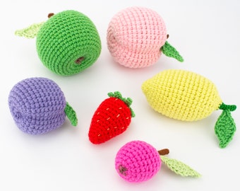 Crochet Fruit Set (6 pcs), Kitchen Decorations, Crochet Pretend Play Food Set