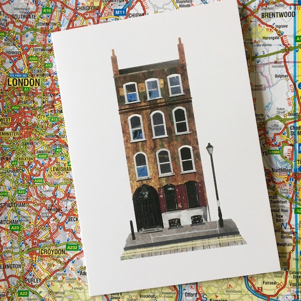 London Card/ Spitalfields London/ Old London Buildings/ London Architecture/ London Houses/ Greetings Card/ Travel Card/ Art Card/ History