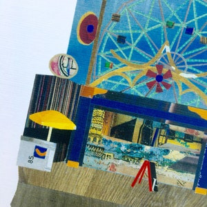 close up of Luna Park print featuring an ice cream stand