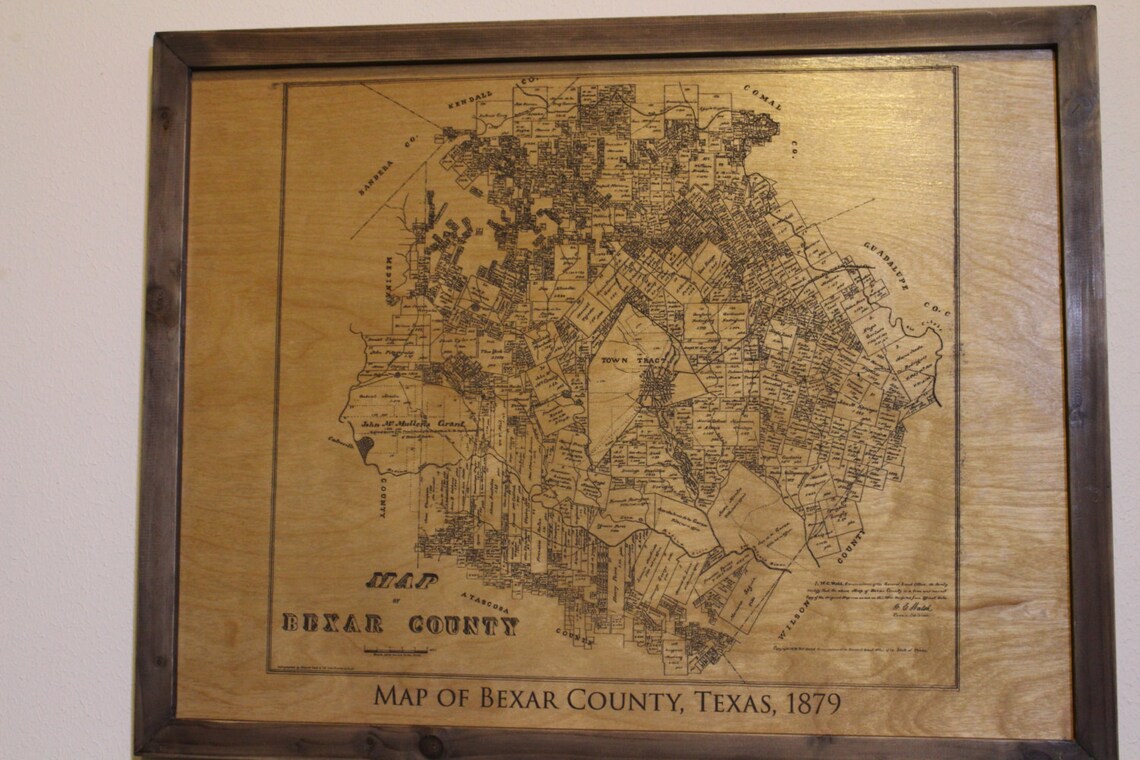 Historical map of Bexar County Texas engraved on wood FREE Etsy
