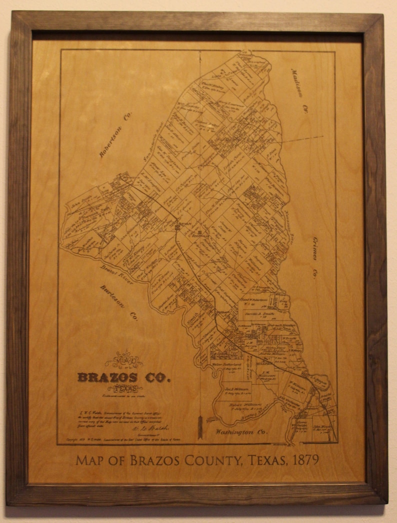 Historical Map of Brazos County Texas Engraved on Wood Etsy