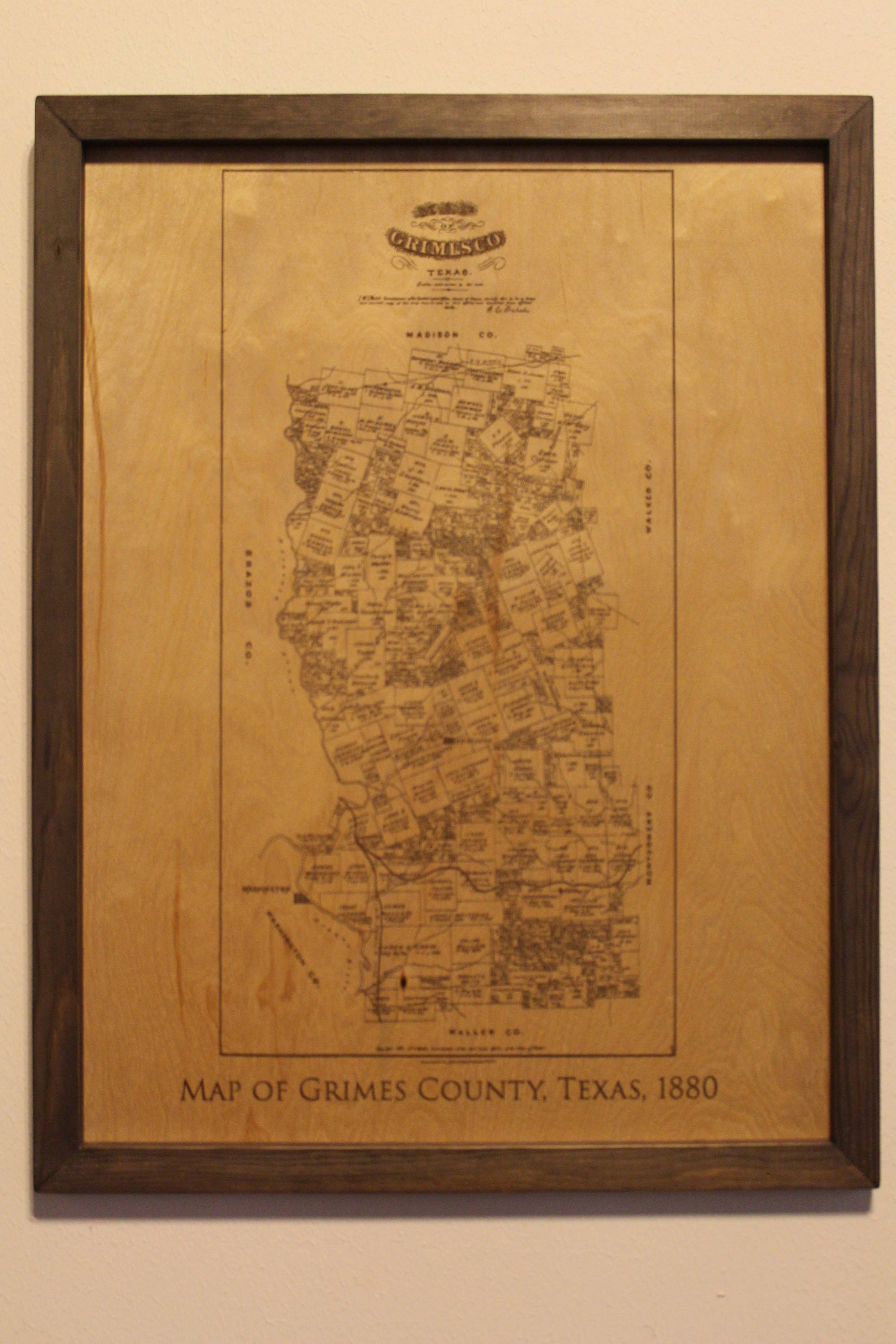 Historical Map Of Grimes County Texas Engraved On Wood Etsy