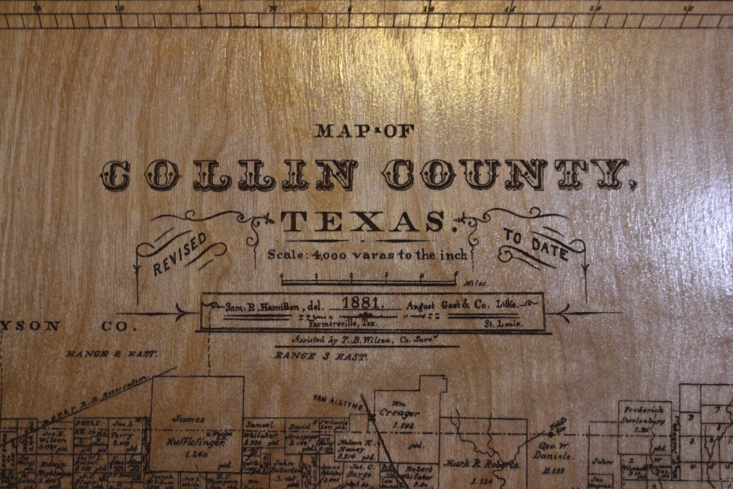 Historical Map of Collin County Texas Engraved on Wood Etsy UK