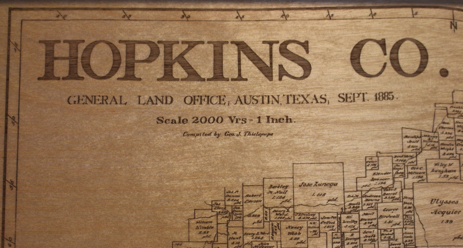 Historical map of Hopkins County Texas engraved on wood Etsy
