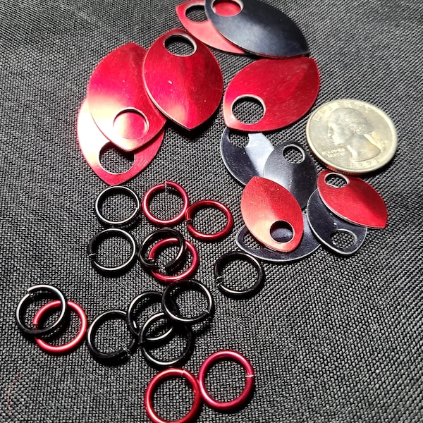Metal scales with jump rings - Red and Black