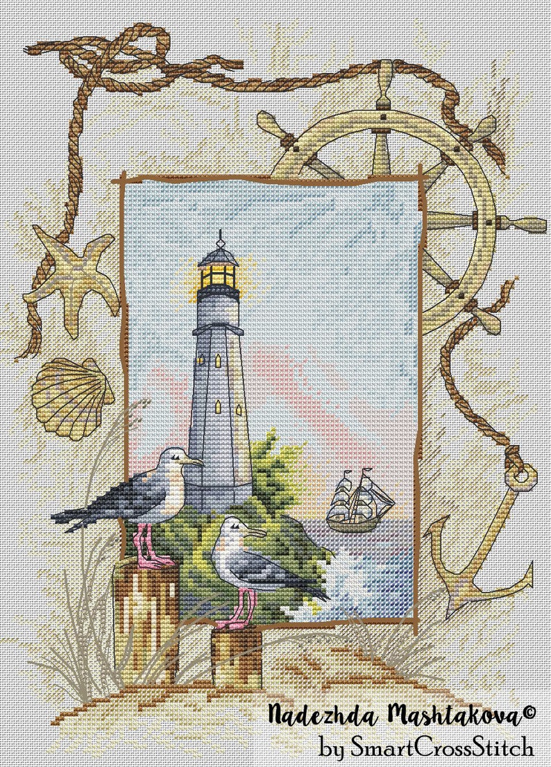 Sea Sampler cross stitch seagulls pattern Nautical cross Etsy