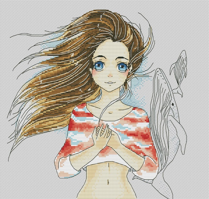 Anime Cross Stitch Girl Pattern Whale Nursery Girl Anime ...