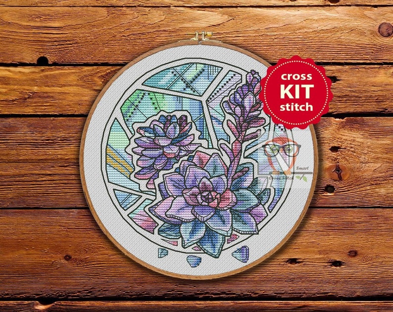 Succulent embroidery kit round cross stitch plants kit Etsy