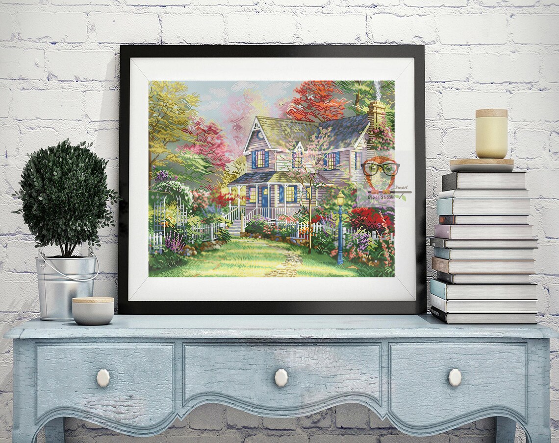 Thomas Kinkade cross stitch pattern autumn cottage cross Etsy
