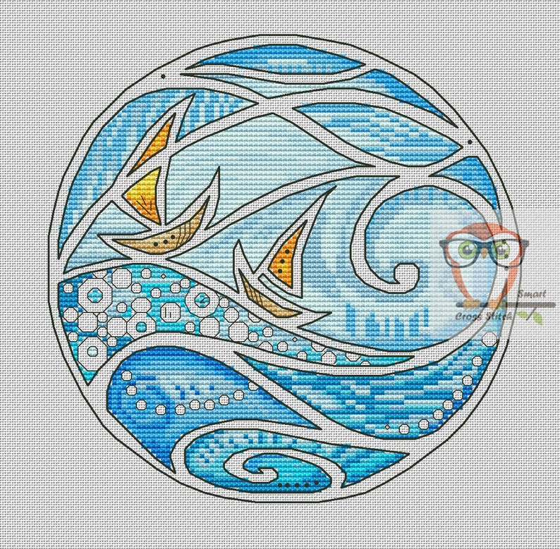 Wave cross stitch sea round pattern marine counted cross Etsy