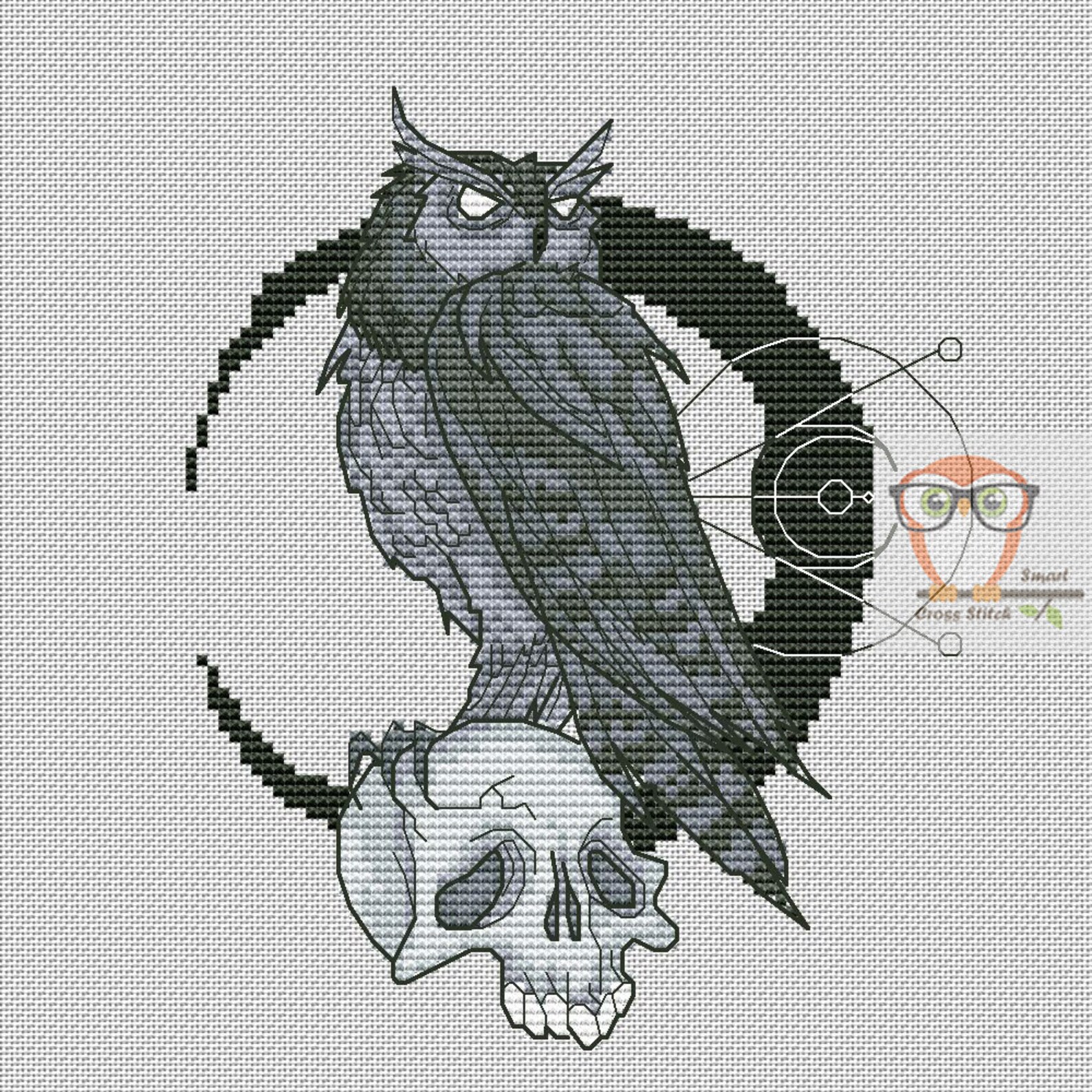 OWL cross stitch gothic pattern Horror cross stitch owl Etsy
